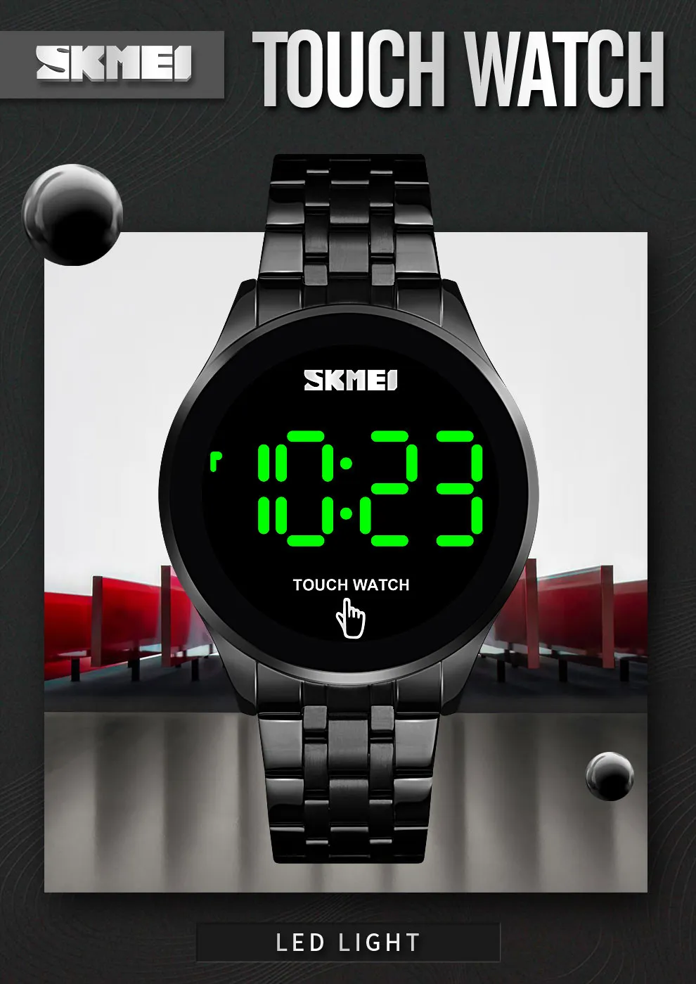 Skmei 1579 Touch Screen Led Digital Watch Luxury Stainless Steel Men Black Watches - Watch 