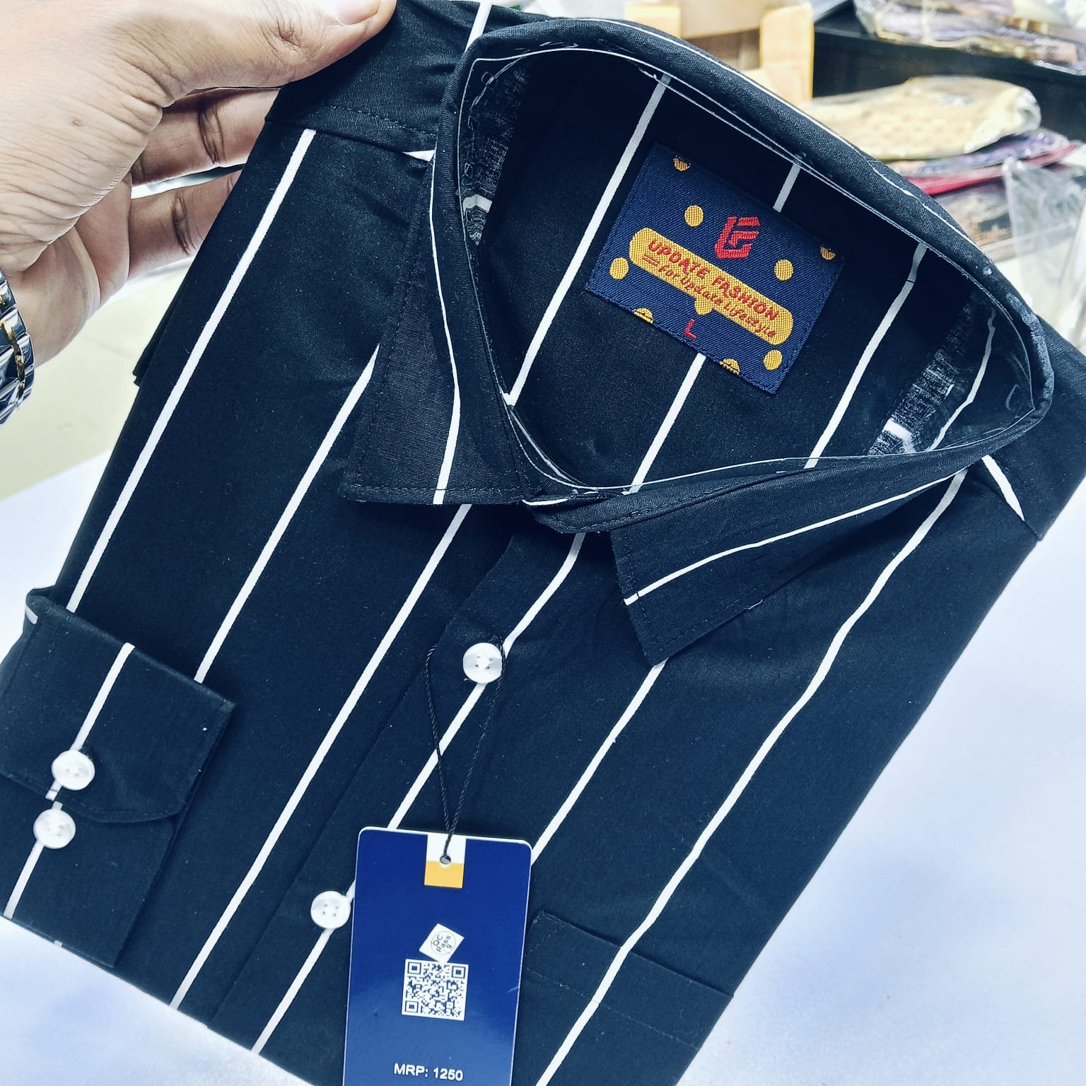 Men's  long sleeve stripe / print shirt Fabric