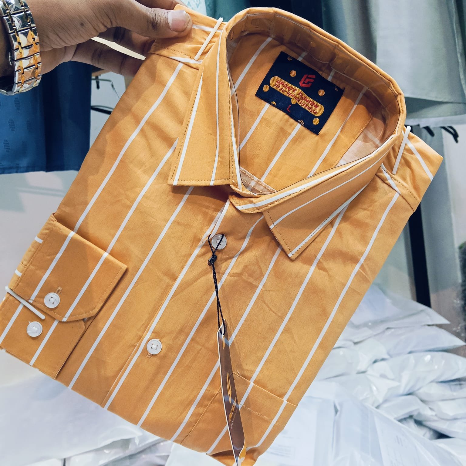Men's  long sleeve stripe / print shirt