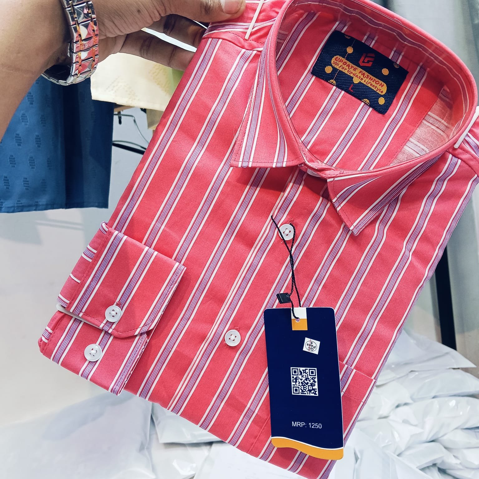 Men's  long sleeve stripe / print shirt