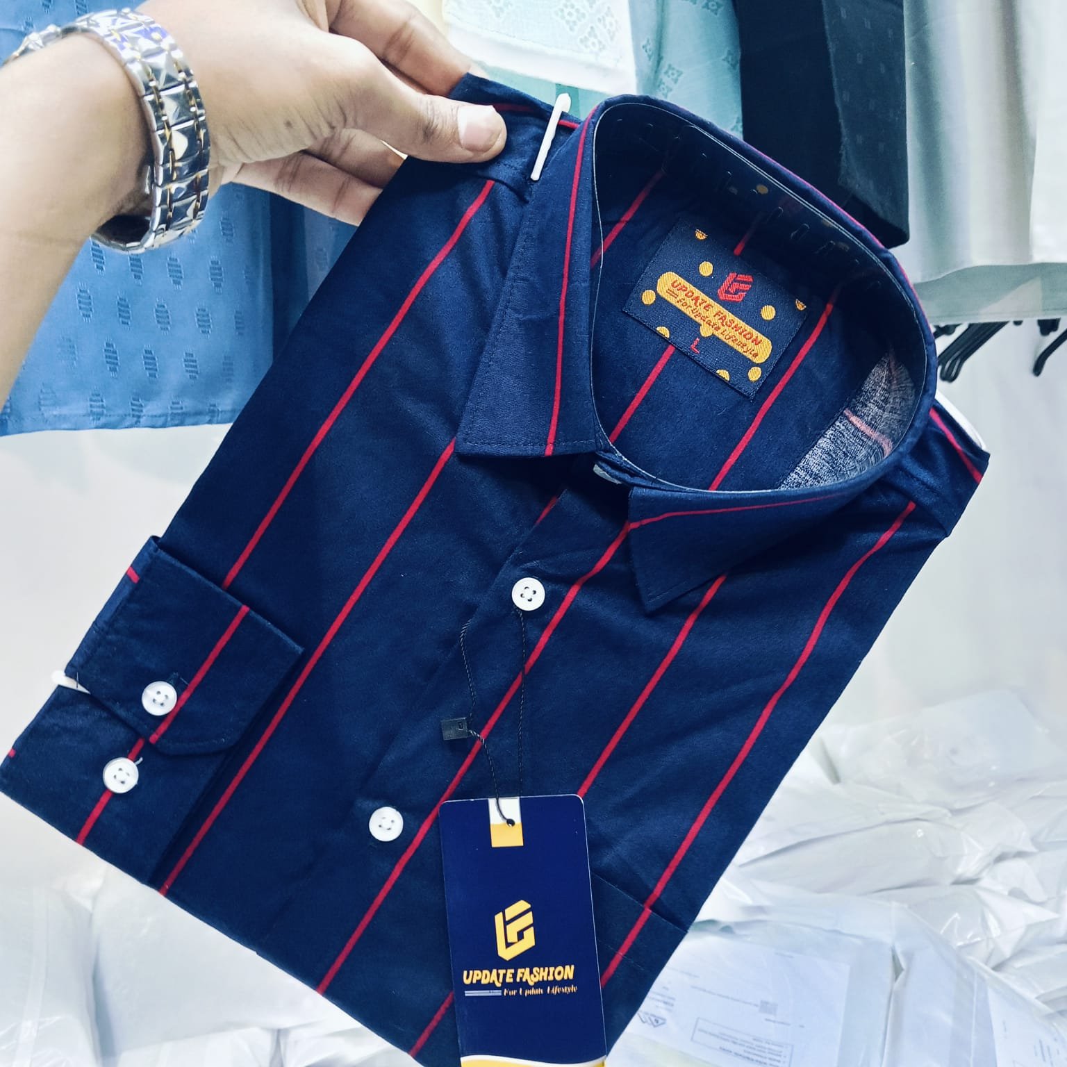 Men's long sleeve stripe / print shirt