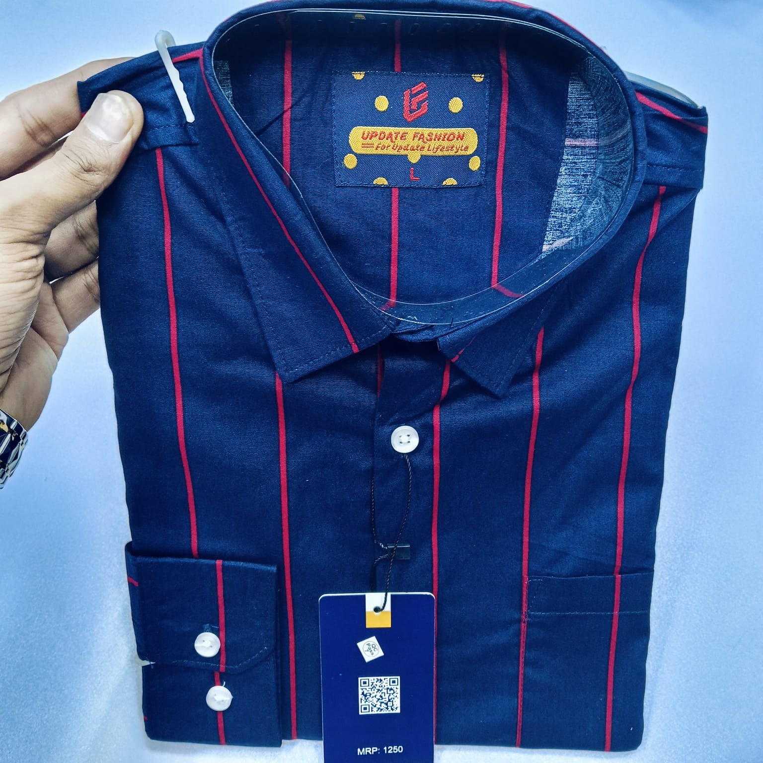 Men's long sleeve stripe / print shirt