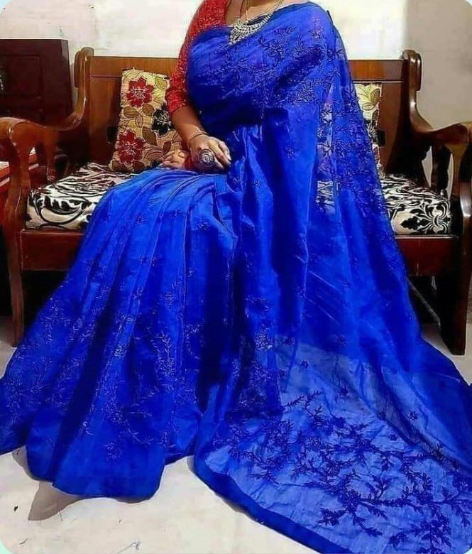 Premium Embroidery Half Silk Saree