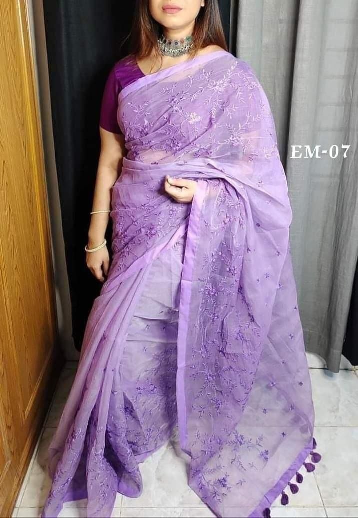 Premium Embroidery Half Silk Saree