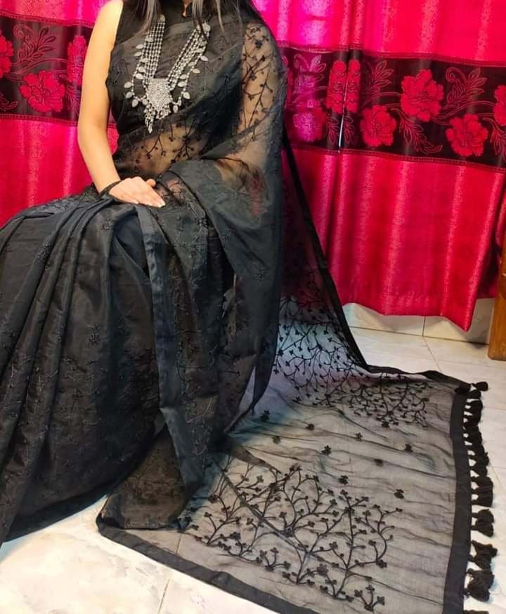 Premium Embroidery Half Silk Saree