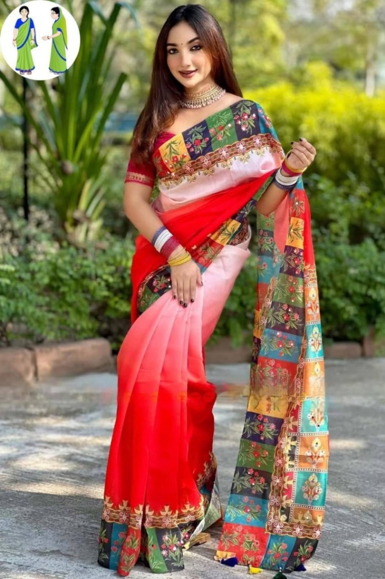 চান্দুরি সিল্কের ডিজিটাল প্রিন্ট শাড়ি