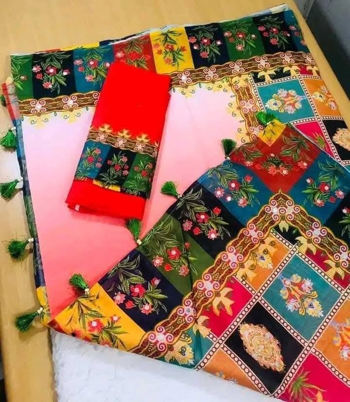 চান্দুরি সিল্কের ডিজিটাল প্রিন্ট শাড়ি