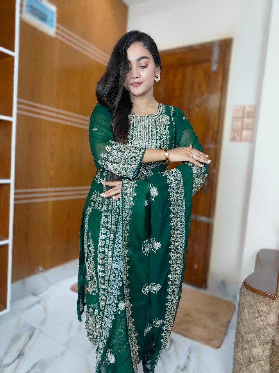 Georgette Embroidery Three Piece