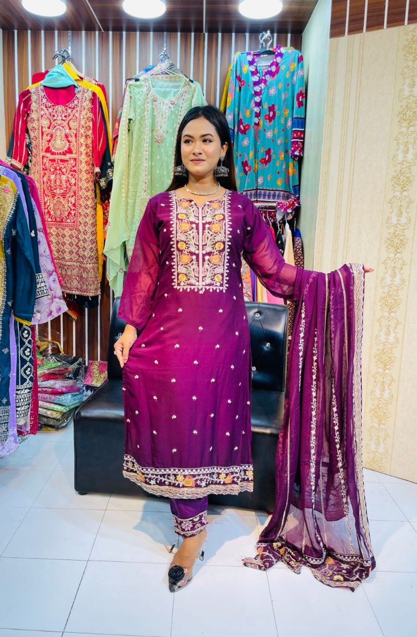 Georgette Embroidery Three Piece