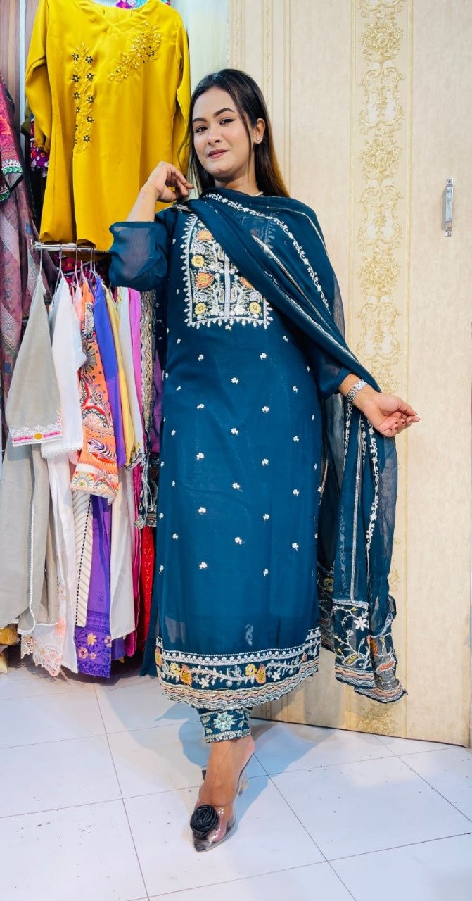 Georgette Embroidery Three Piece