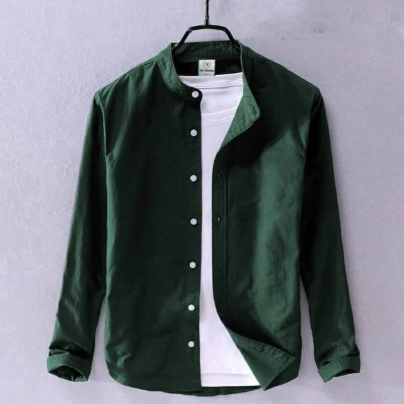 Mens Solid Colour Ban Collar Shirt