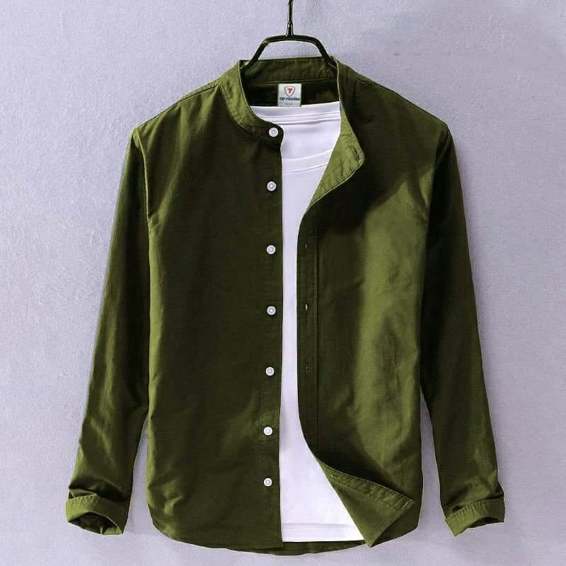 Mens Solid Colour Ban Collar Shirt