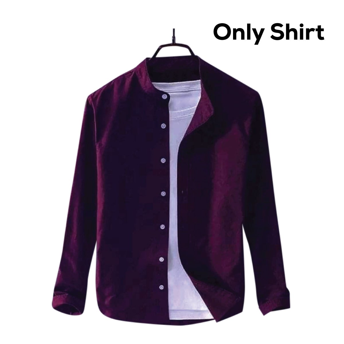 Mens Solid Colour Ban Collar Shirt