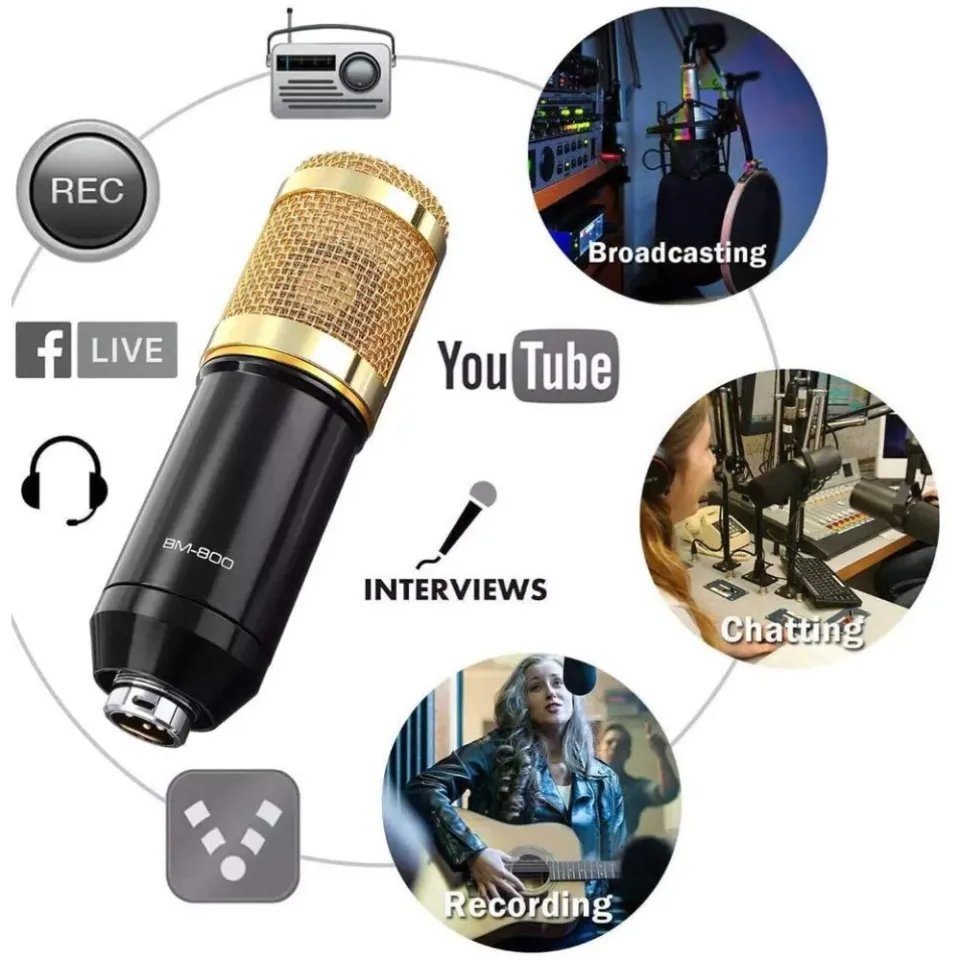 Powerpak BM 800 Studio Microphone Kits With Filter V8 Sound Card Condenser Microphone Bundle Record Ktv Karaoke Smartphone Microphone