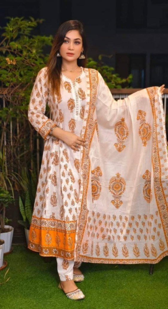 Printed Cotton Gown Set-3p