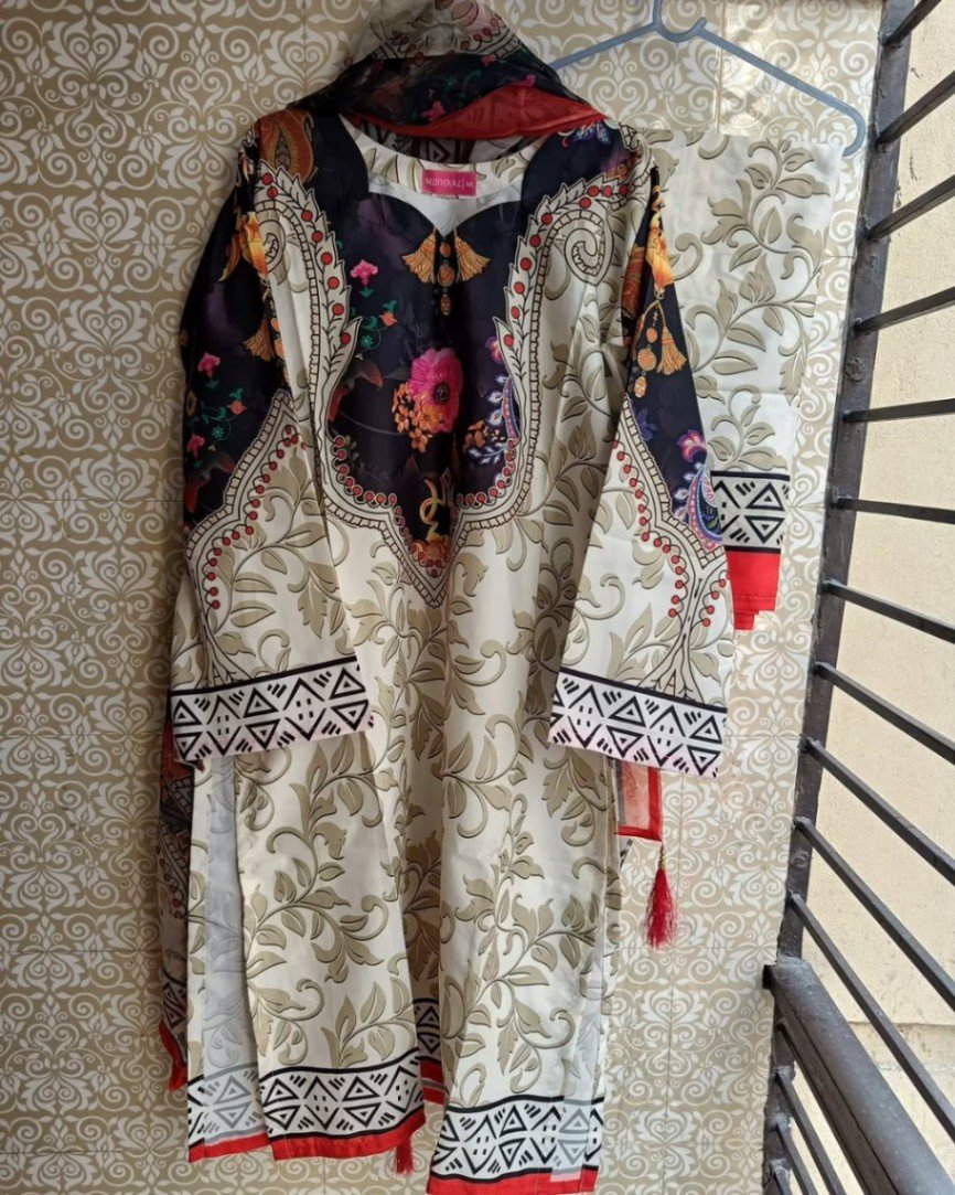 Synthetic Digital Printed Three Pice