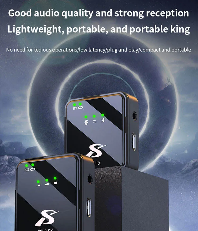 SX63 Wireless Microphone with Charging Case. Type C, iPhone, 3.5mm All in One, Noise Cancelling Collar Wireless Lapel Professional Microphone with Earphone to Listen Live Voice 