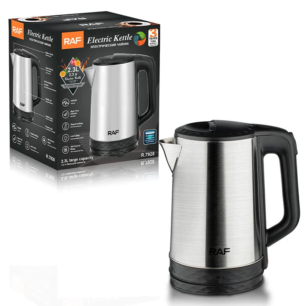 RAF R-7928 Steel Water Heater Electric Kettle - 2.3 Liter - Silver 