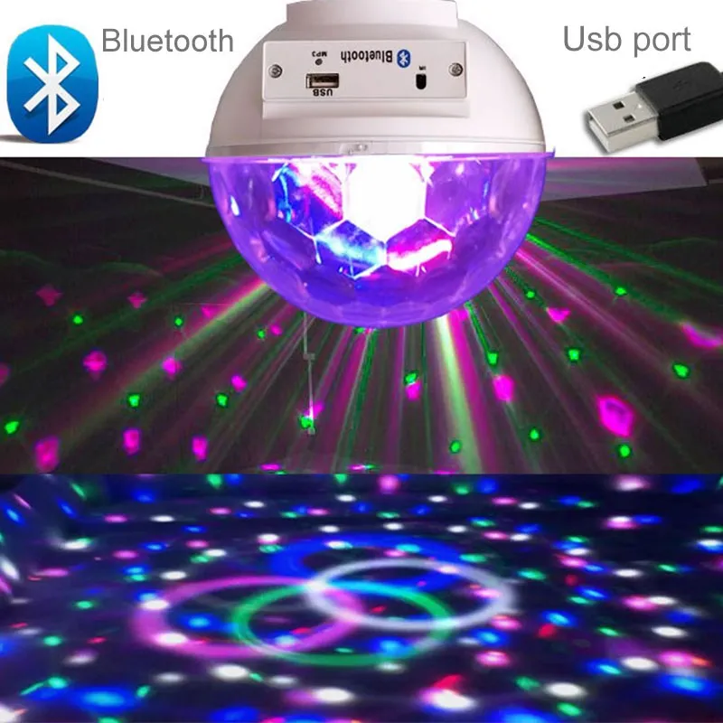 E27 LED Music Crystal Magic Effect Ball Light RGB Lamp Mp3 Bluetooth Music Led Stage Light AC110-240V 6W Disco Dj Stage Light