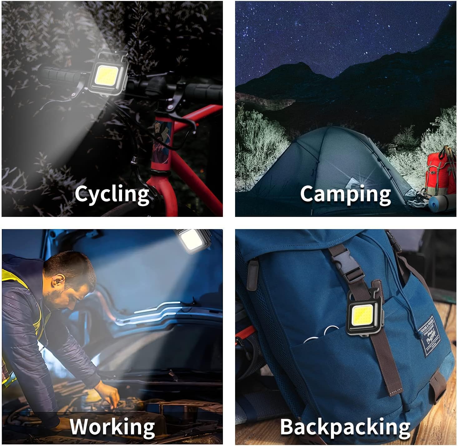 Multi-functional Outdoor Keychain Light with 800Lm COB and 3 Lighting Modes, for Camping, Hiking and Emergencies