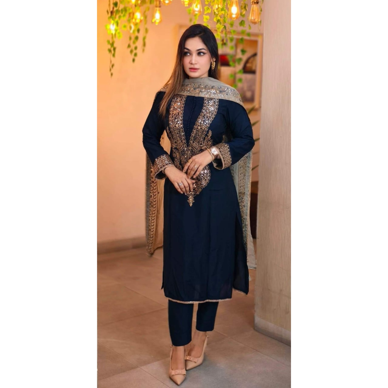 Cotton Sequence Embroidery Three Piece