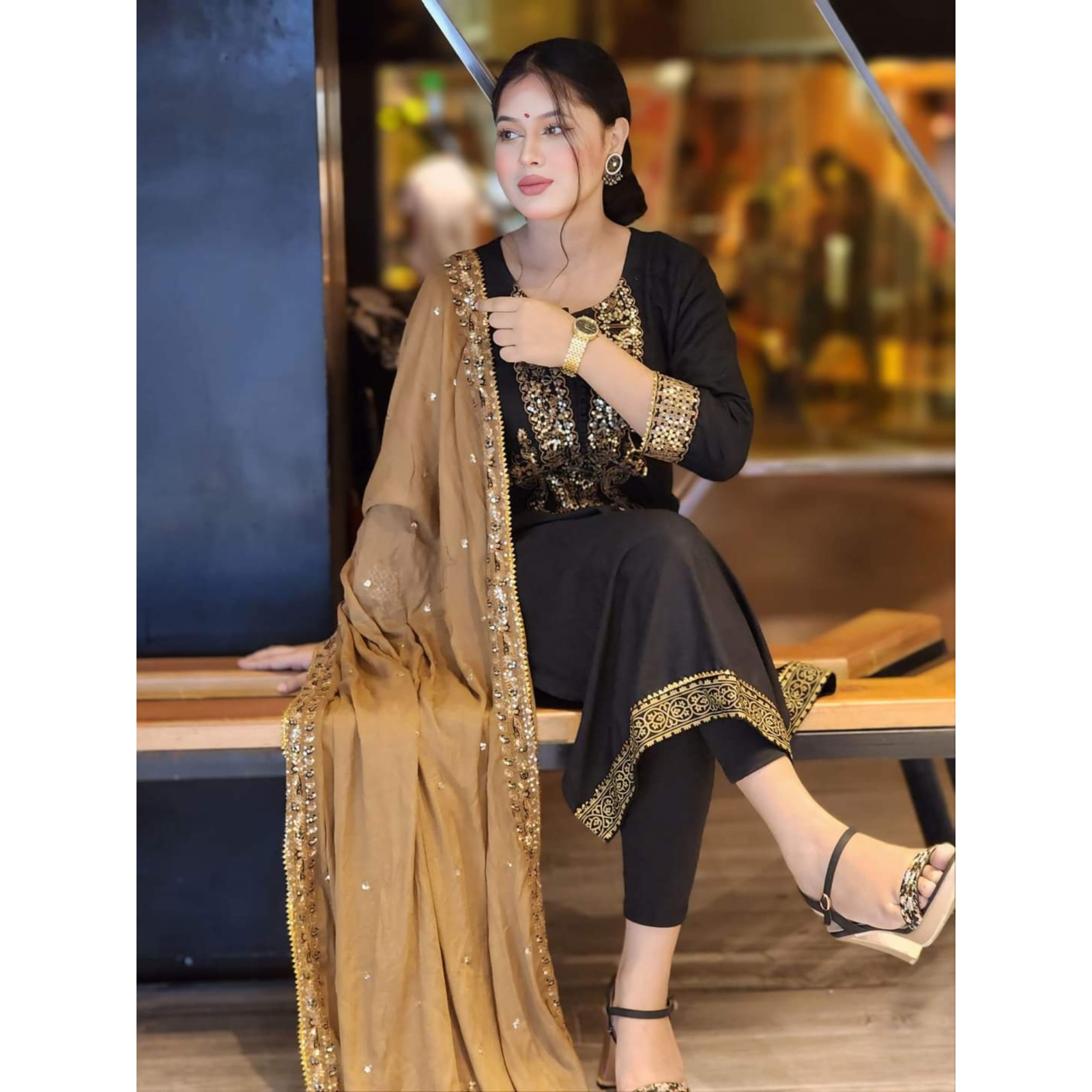 Cotton Sequence Embroidery Three Piece