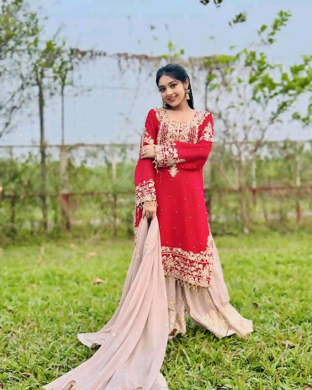 Viral Red Garara Three Piece