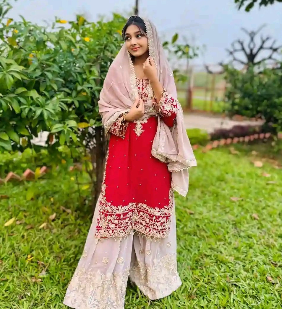Viral Red Garara Three Piece