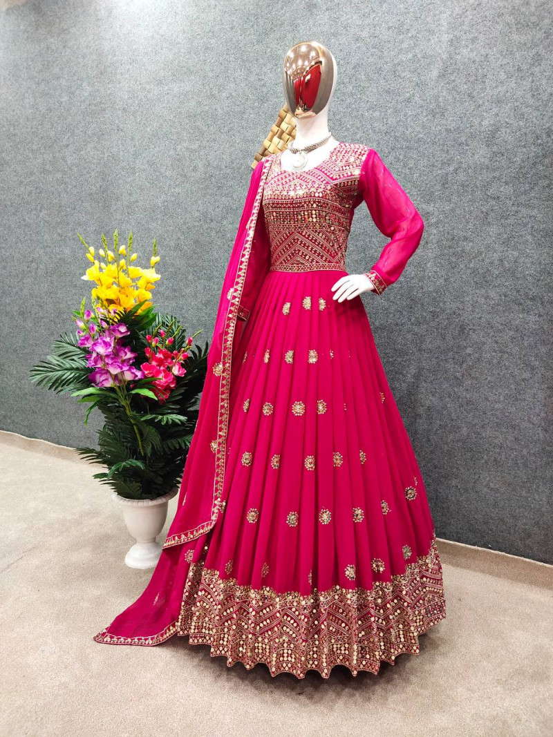 রেডিমেড জর্জেট এমব্রয়ডারি পার্টি ড্রেস