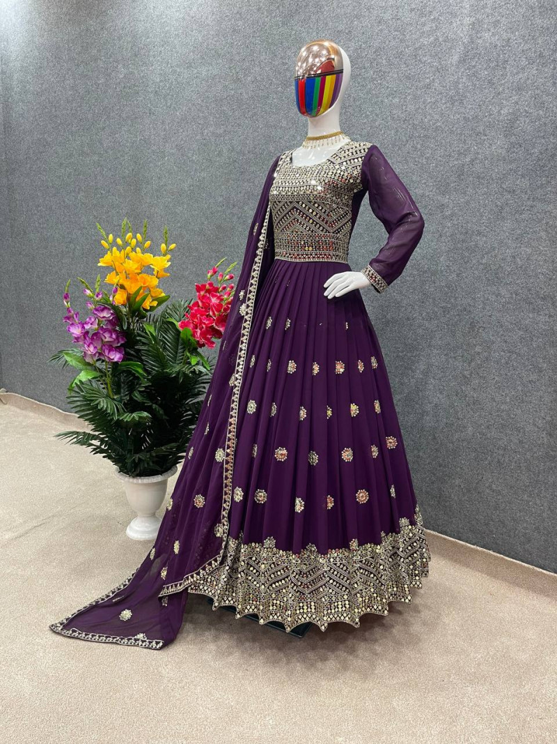 রেডিমেড জর্জেট এমব্রয়ডারি পার্টি ড্রেস