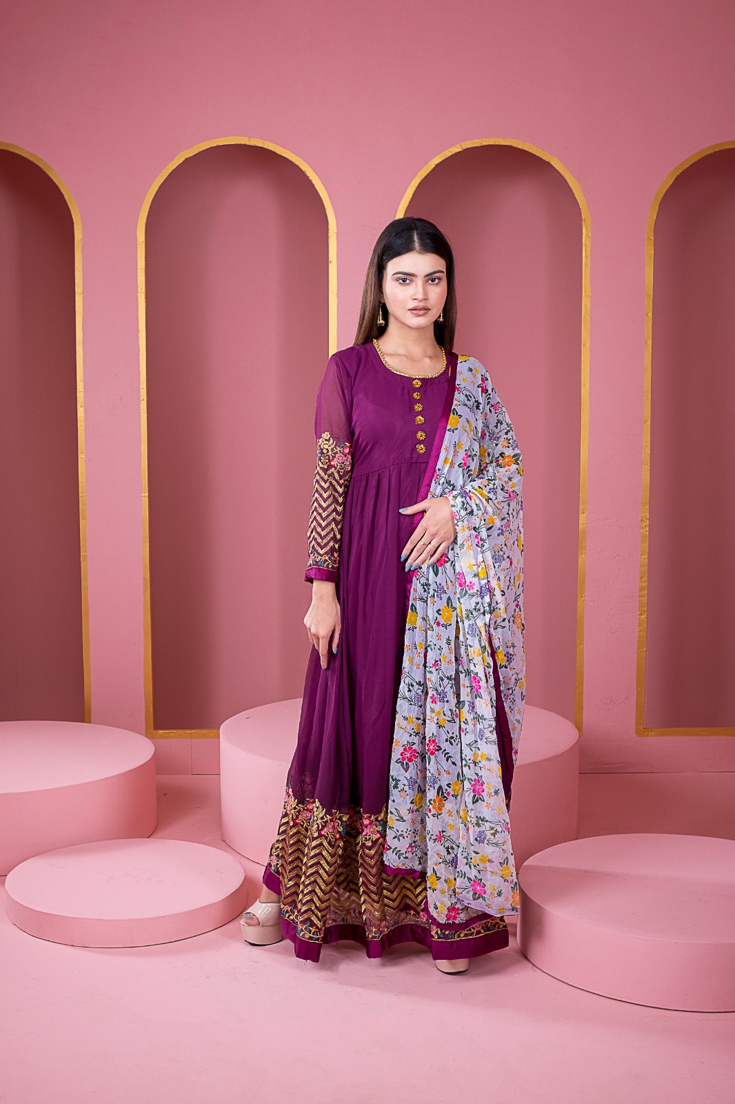 রেডিমেড লেহেঙ্গা জর্জেট এমব্রয়ডারি পার্টি ড্রেস