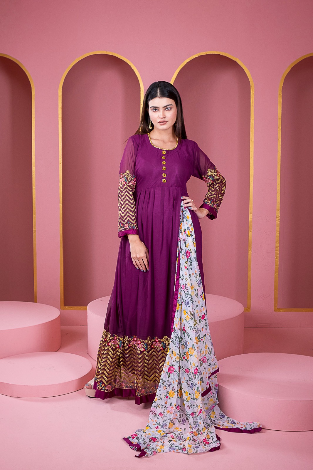 রেডিমেড লেহেঙ্গা জর্জেট এমব্রয়ডারি পার্টি ড্রেস