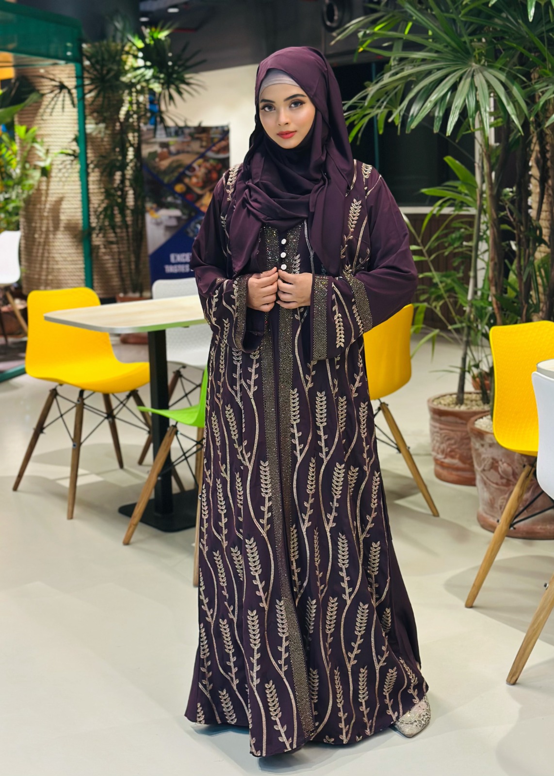 New Embroidery Attach Koti Borka (Original Dubai Cherry Fabric | Embroidery Work + DMC Stone Work 