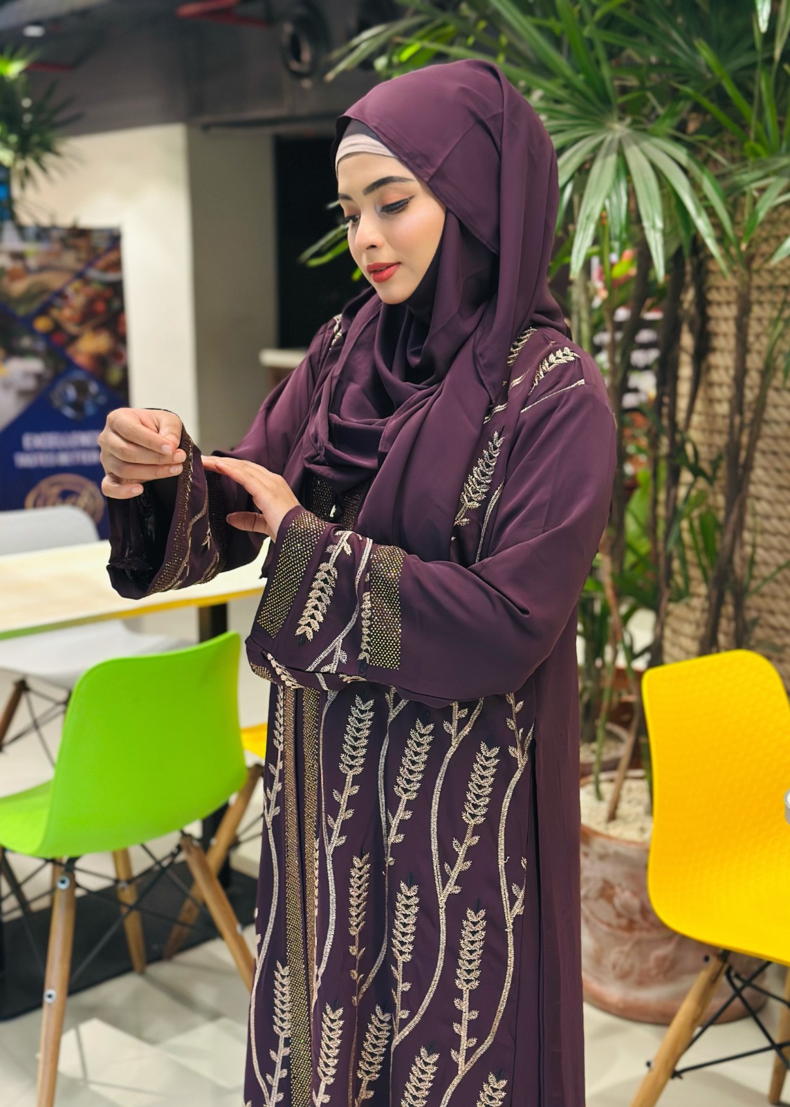 New Embroidery Attach Koti Borka (Original Dubai Cherry Fabric | Embroidery Work + DMC Stone Work 