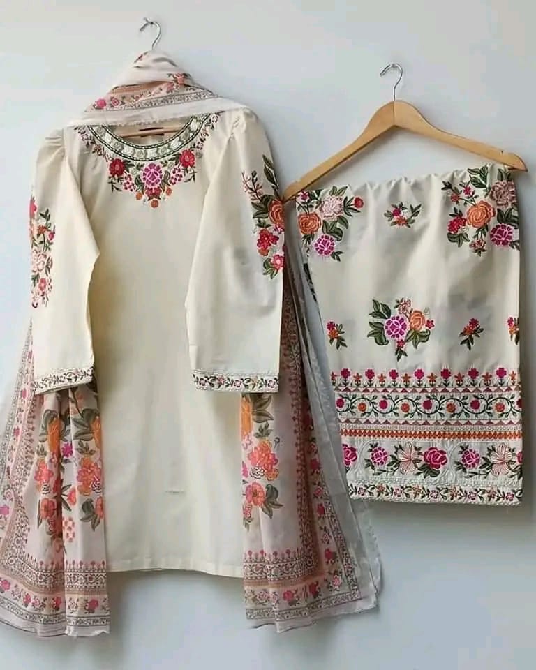 Soft Cotton Multicolor Embroidery Dress Set