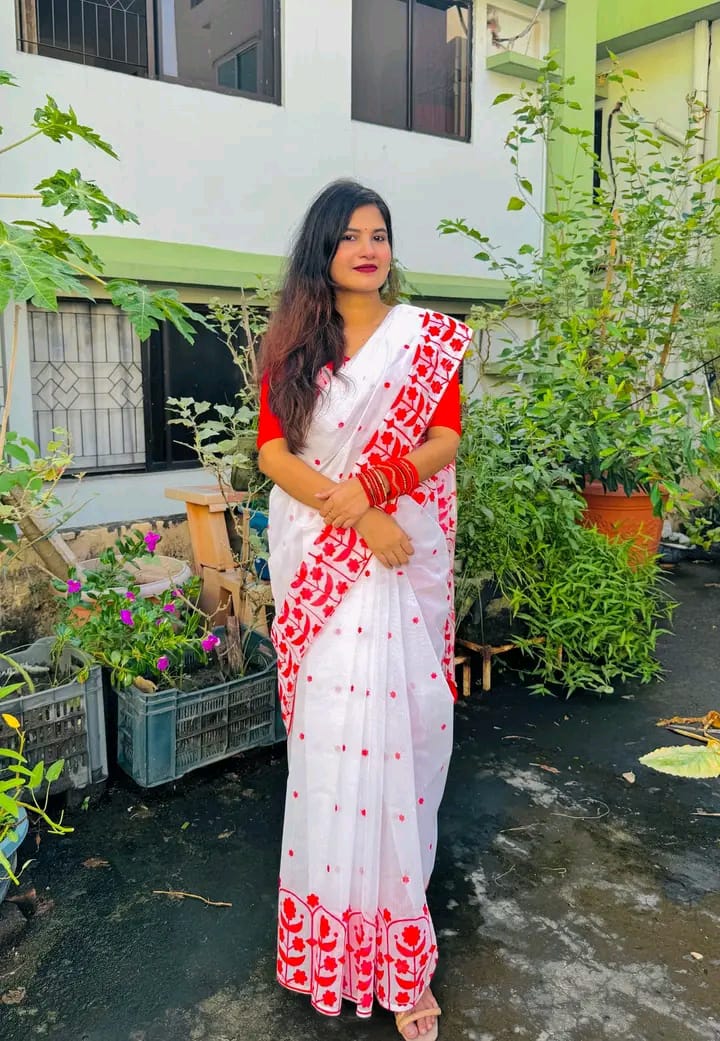 Half silk block print sharee