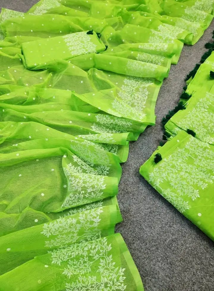 Half silk block print sharee