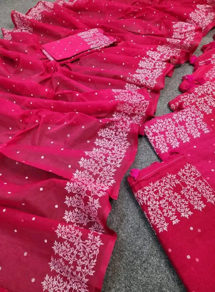 Half silk block print sharee