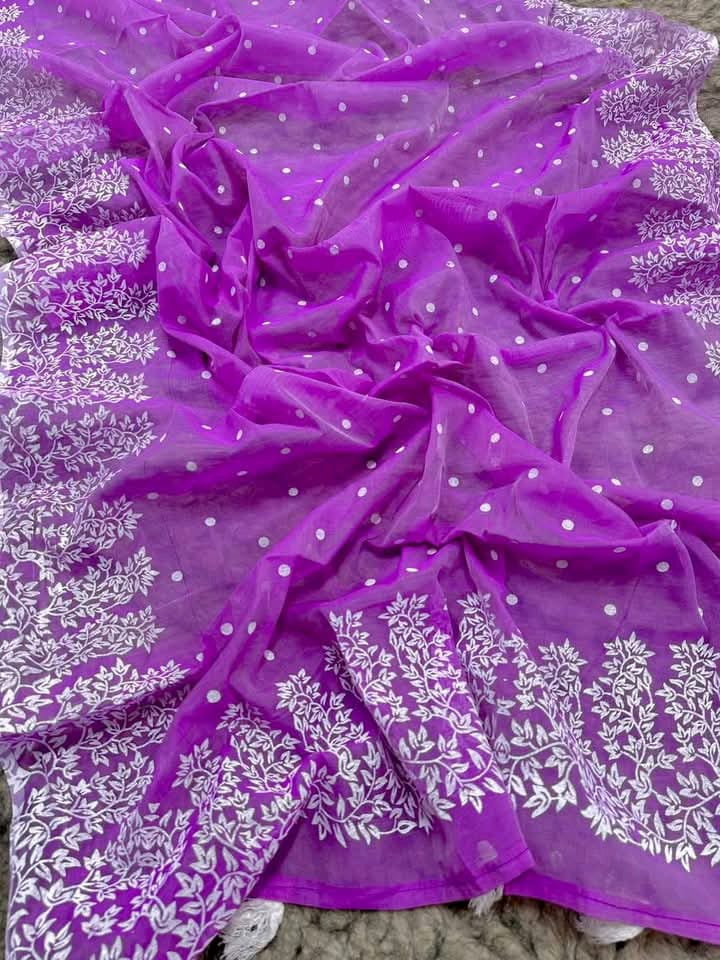 Half silk block print sharee