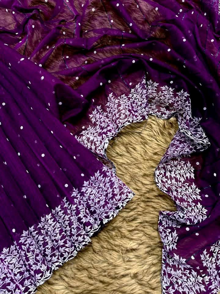 Half silk block print sharee