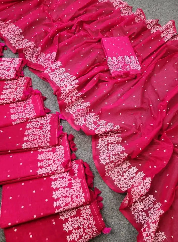 Half silk block print sharee