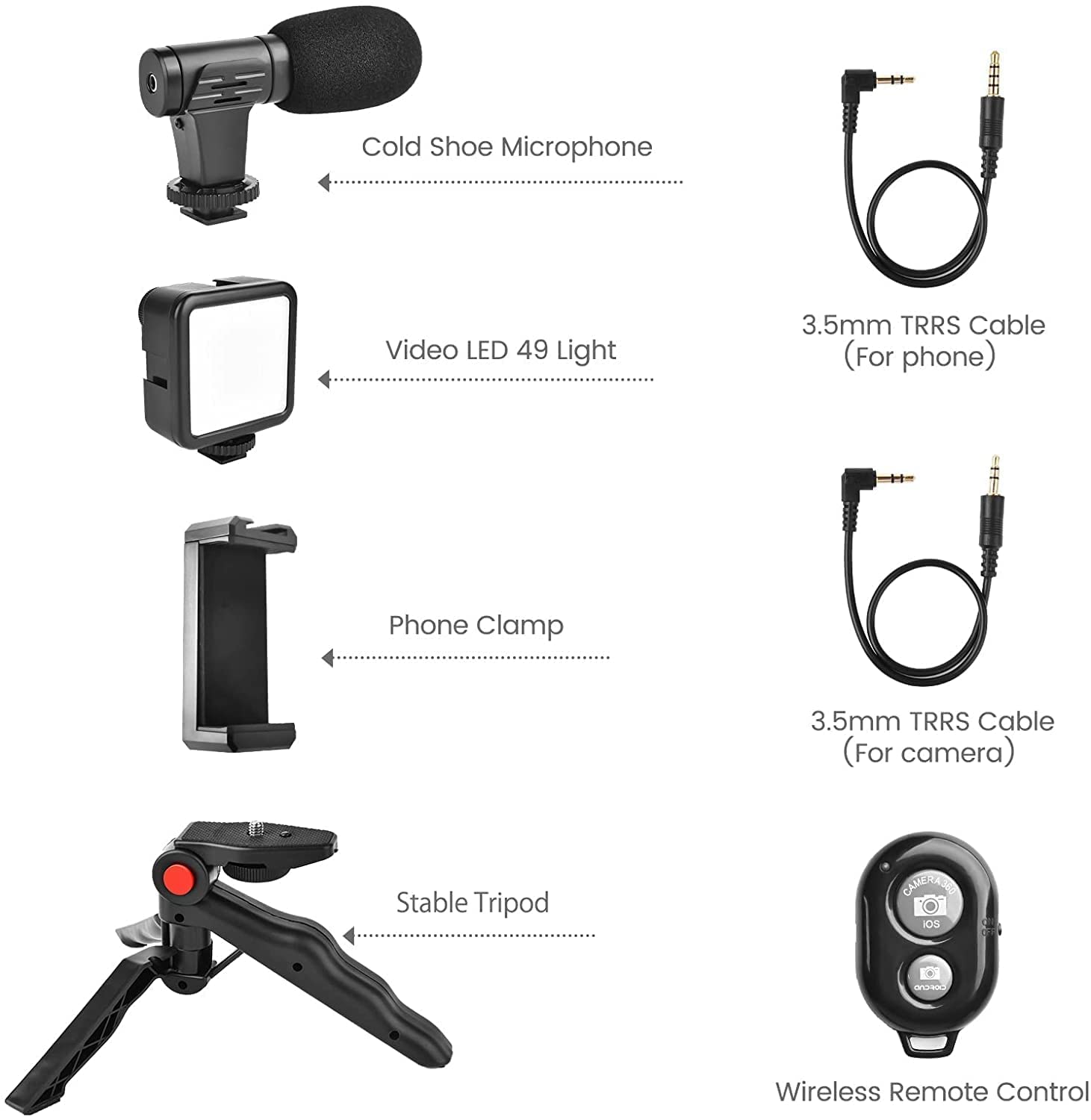 Video -Making Tripod Kit For Live Broadcast 3 In 1 With Microphone, Led Light, Mini Stand & Remote Control, Vloging Kit