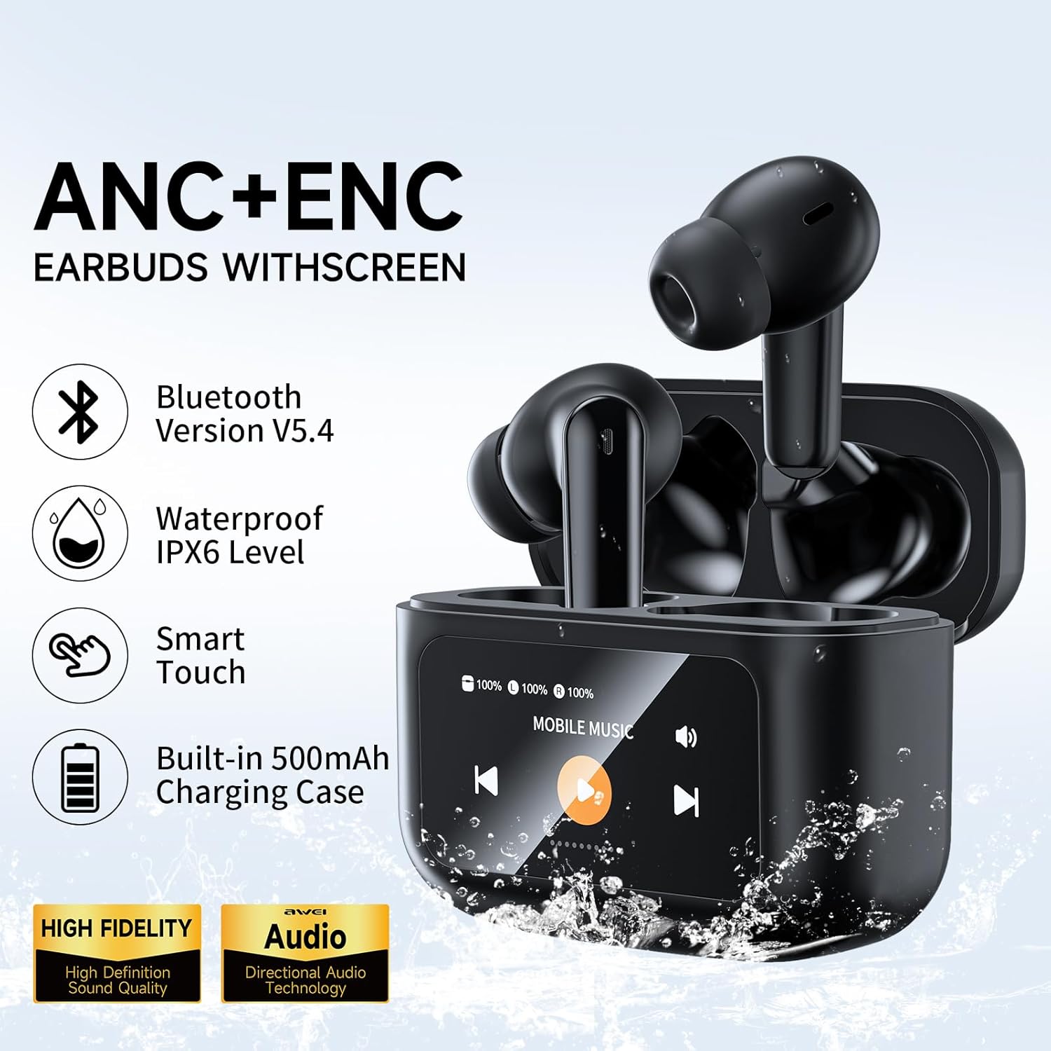 Awei T56 ANC Earbuds with LED Touch Display