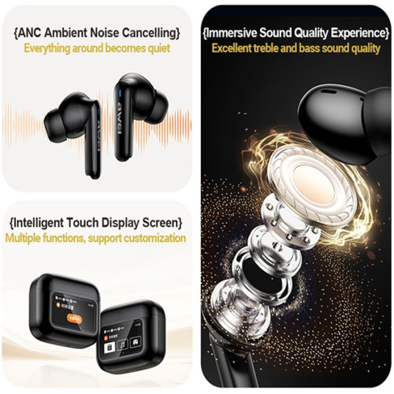 Awei T56 ANC Earbuds with LED Touch Display