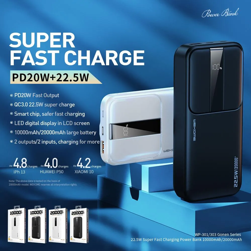 WEKOME WP-301 Gonen Series 10000mAh LED Display Fast Charging Power Bank 