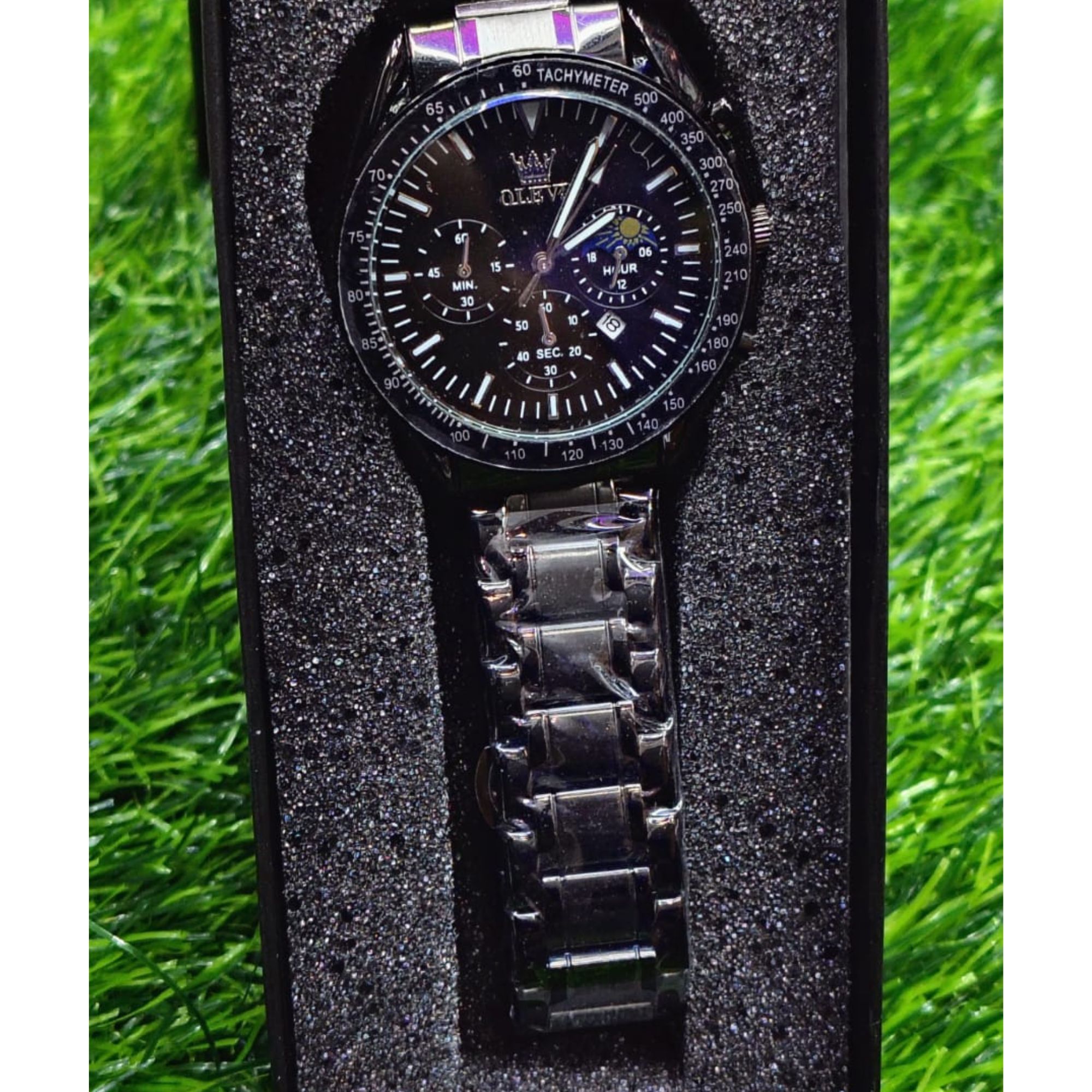 Butter Fly Lock OLEVS Watch for mens (stell chain paste dial )