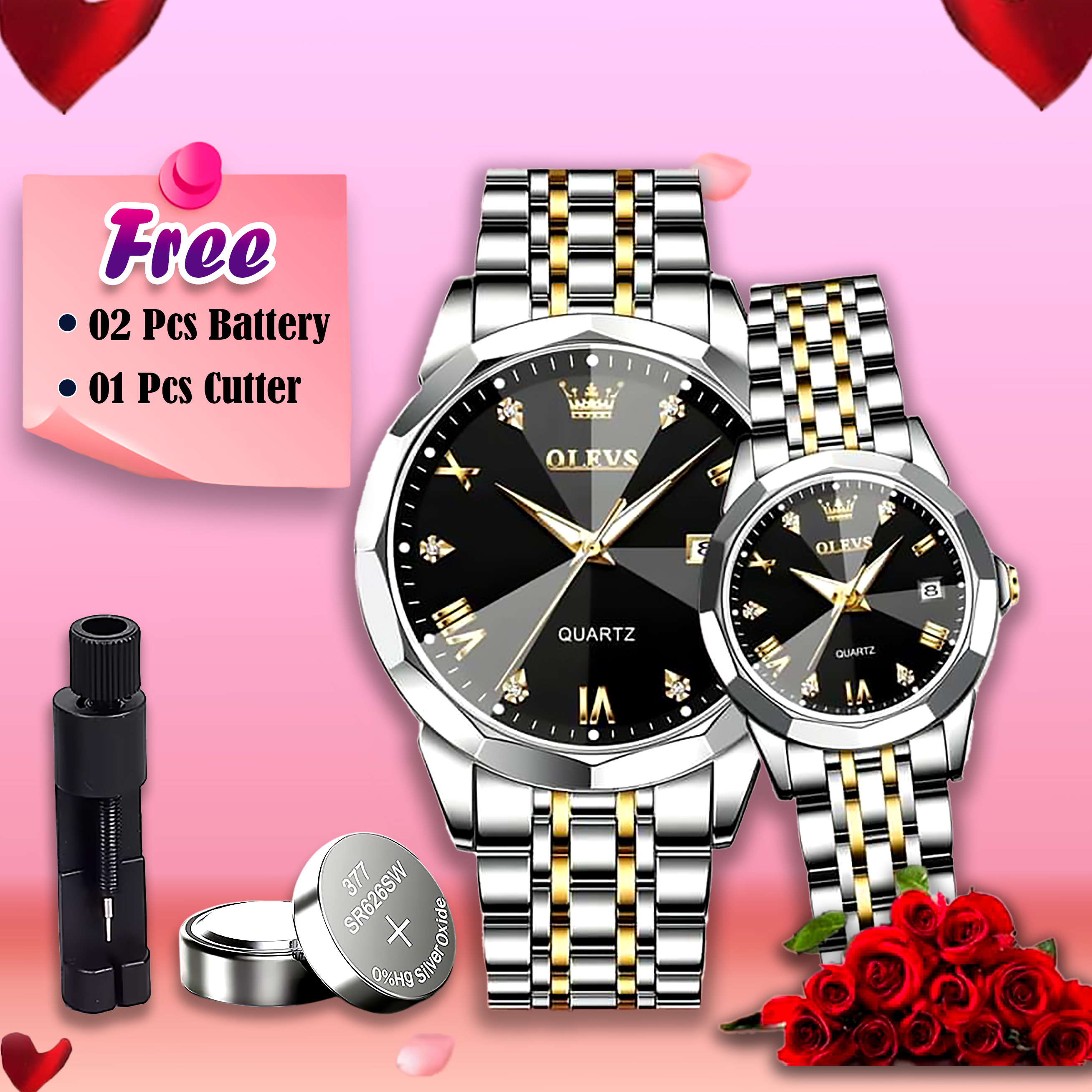 Couple watches +1pcs chain cutter+ 2 pcs battery Full Black