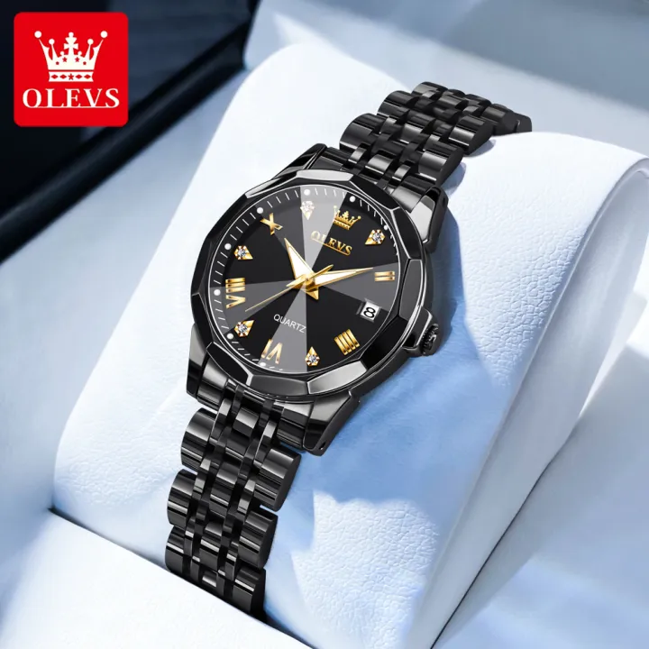OLEVS Watch for Women Branded Stainless steel Elegant Luminous Ladies Watches 9931 Black Dail