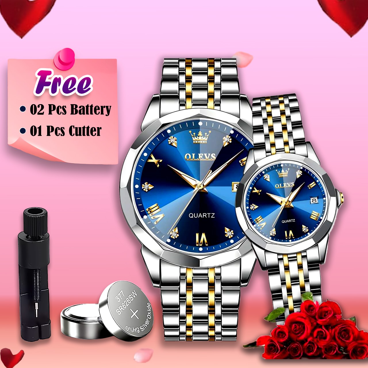 Olevs Stainless Steel fashionable Couple watches Silver black