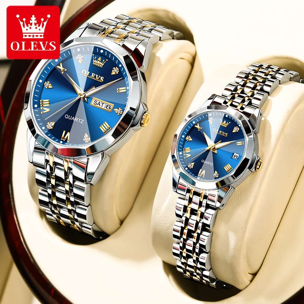 Olevs Stainless Steel fashionable Couple watches Silver black